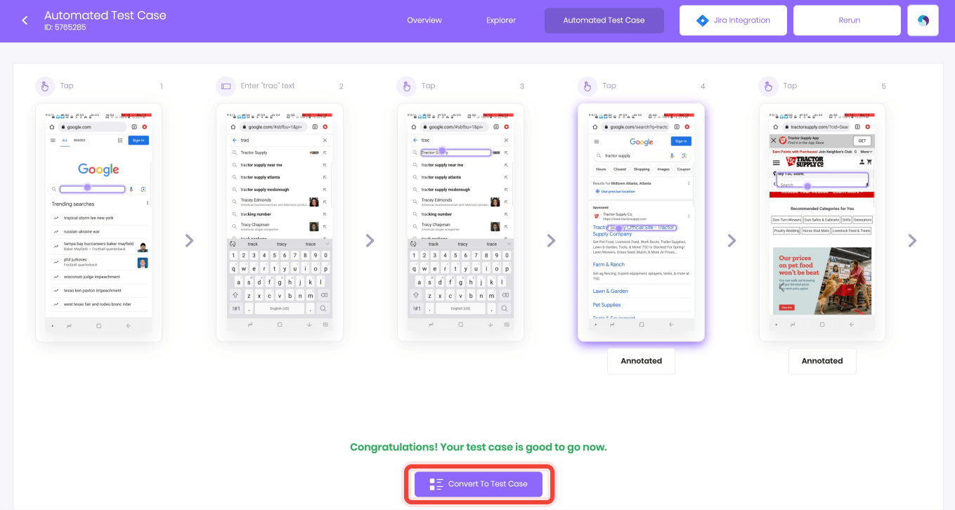 Click Convert to Test case
