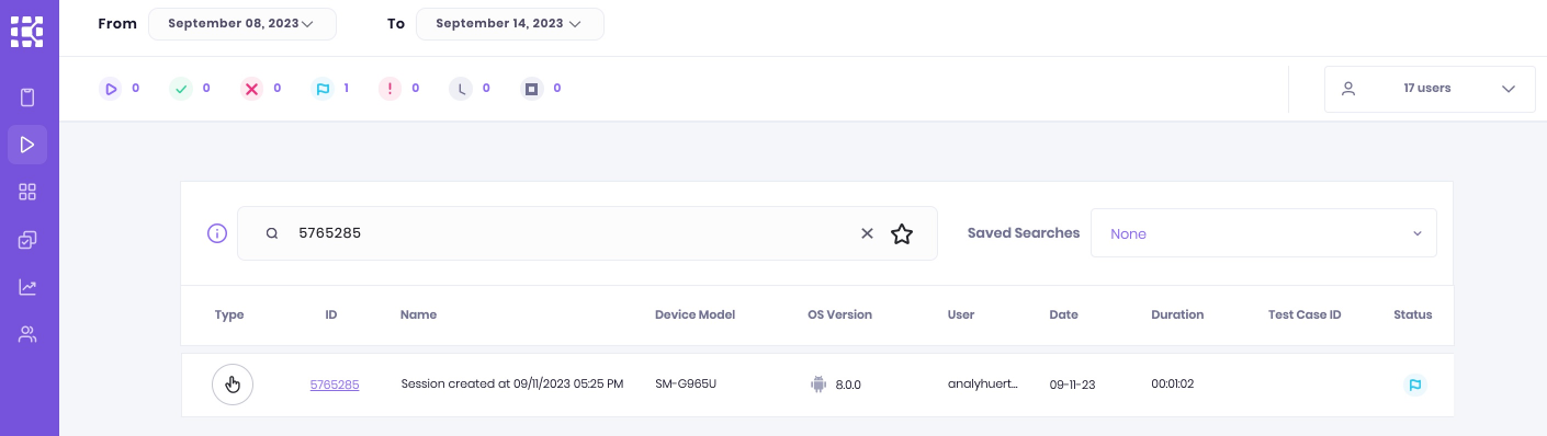 Select Sessions and search for a session