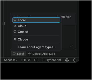 VS Code Chat agent dropdown with Copilot available for selection