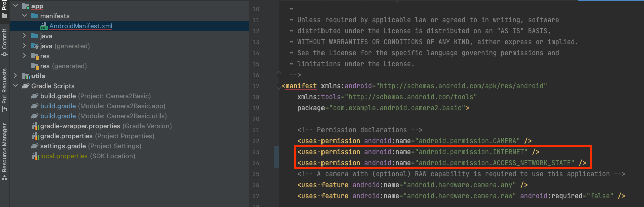 The new uses permission line in android manifest