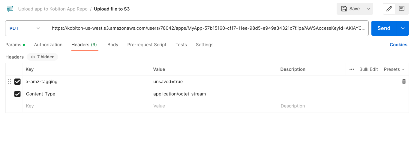 Add header key and value pairs