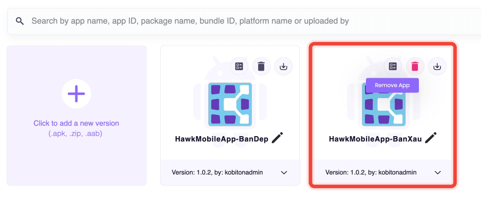 A closeup to remove a version of the app