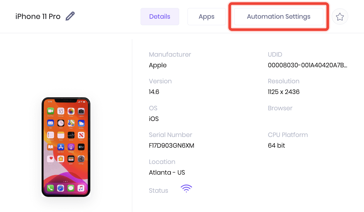 Device automation settings