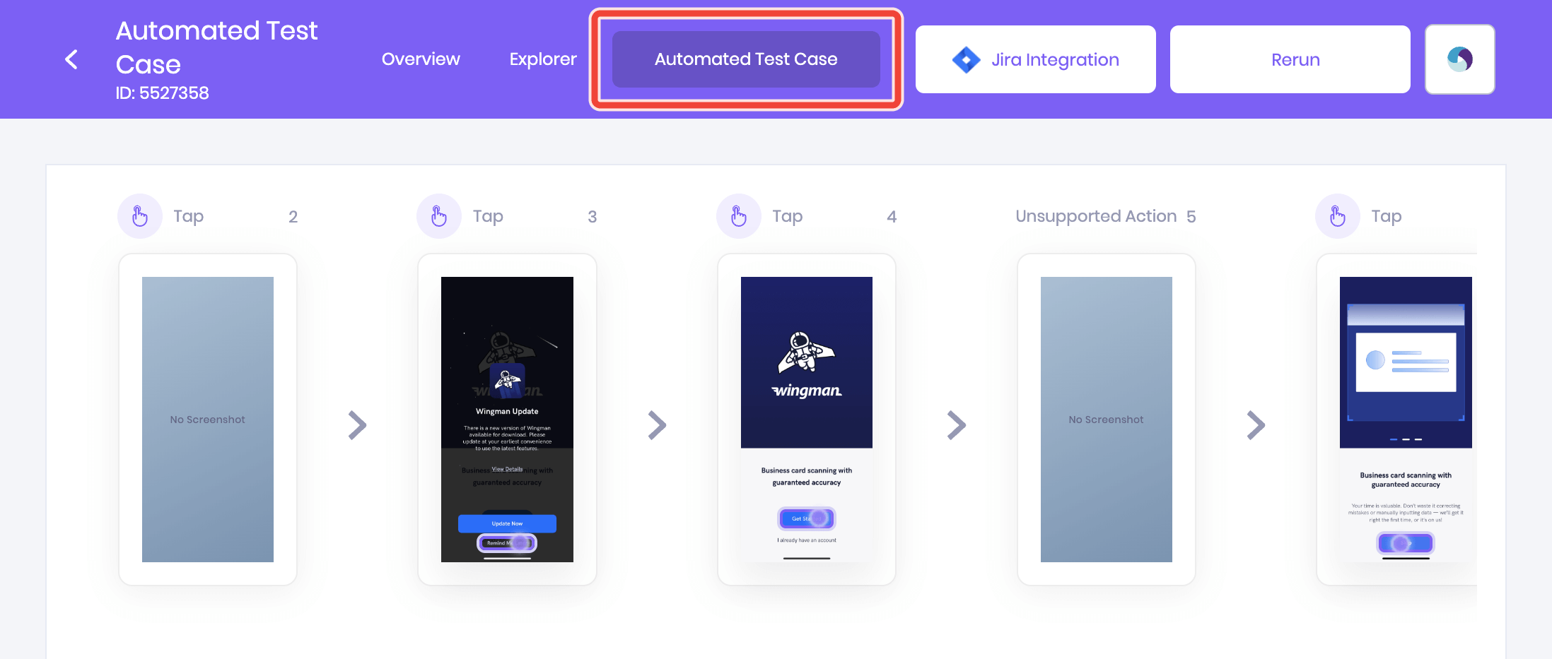 The automated test case for the selected session.