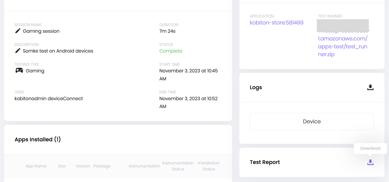 Select download under Test Report