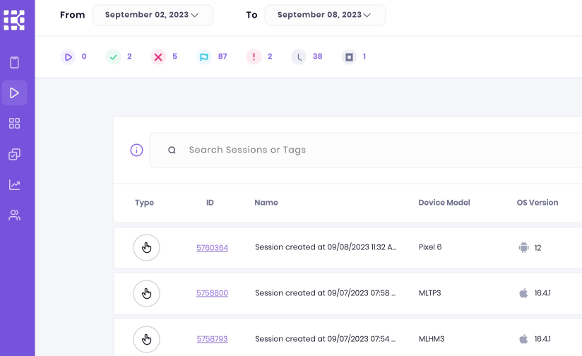 Select Sessions tab