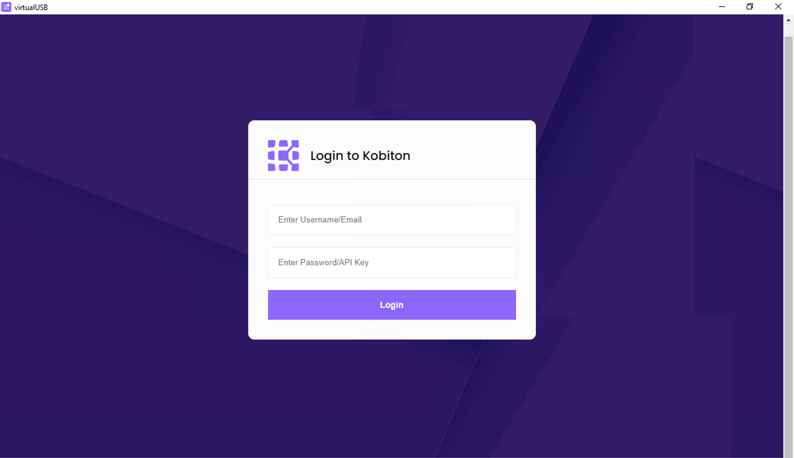 Sign in Virtual USB using email or API Key
