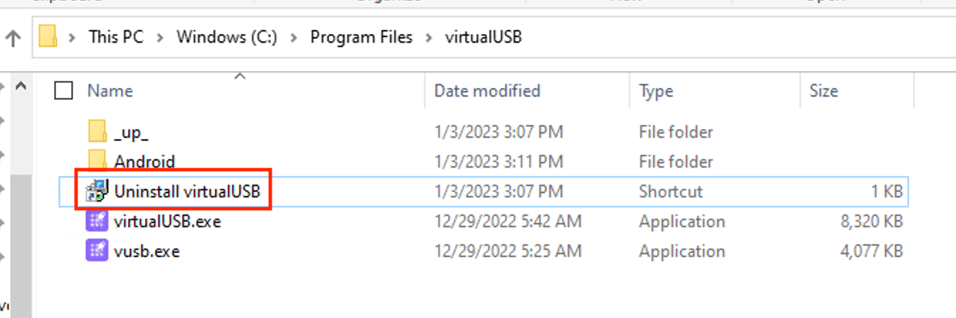 Uninstall virtual USB on Window