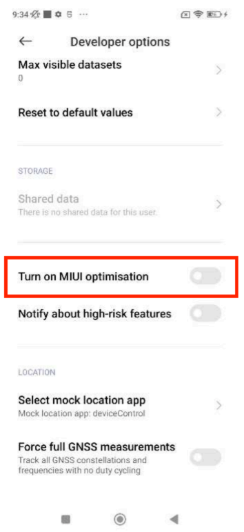 Turning off MIUI iptimization in Developer options