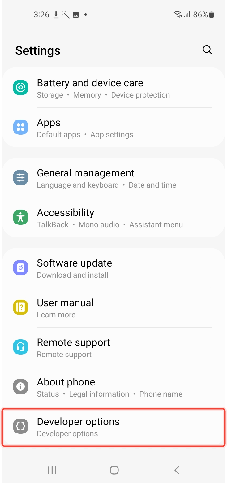 Newly available Developer Options inside Settings