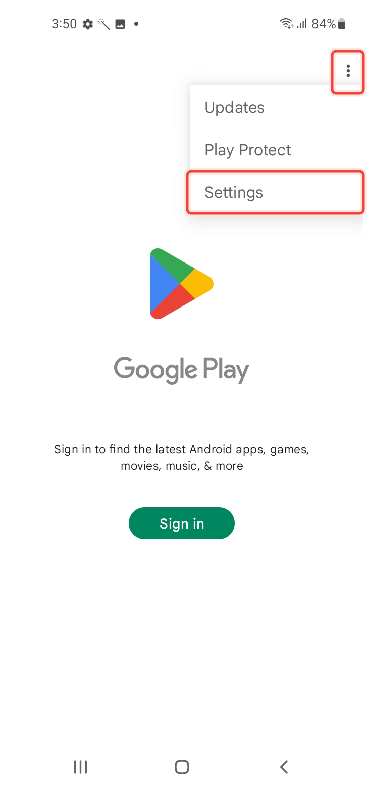 Going to Play Store Settings.