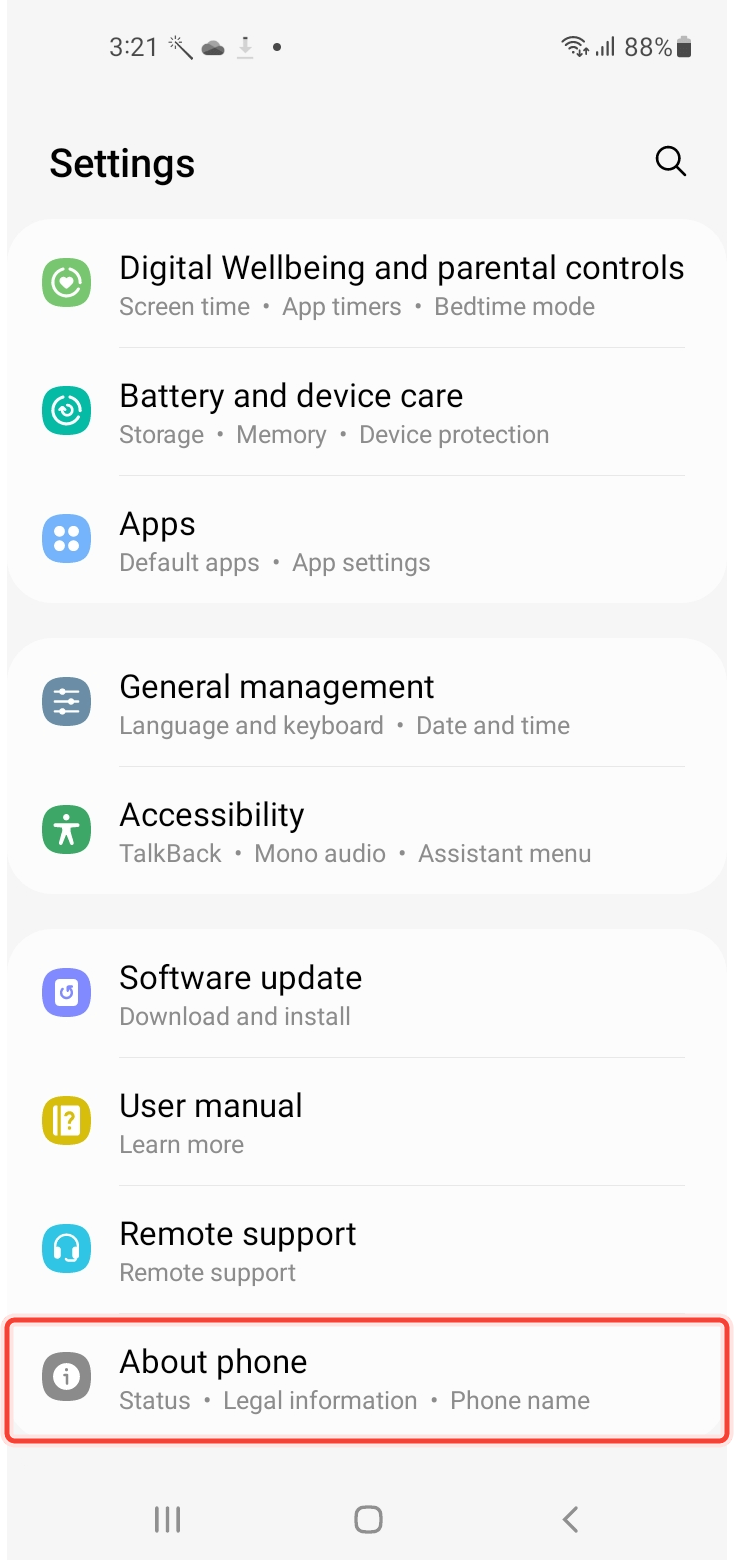 About Phone in Settings menu