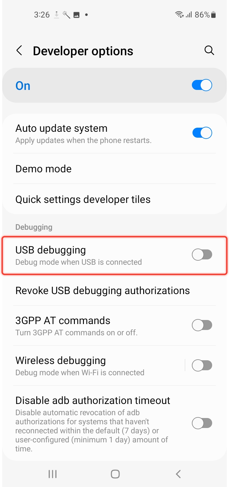 Enable USD Debuggin inside Developer Options