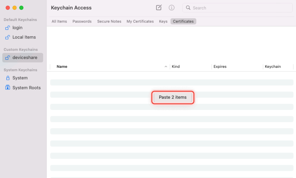 Pasting the keys of Apple Develeopment certificates in deiceshare certificates