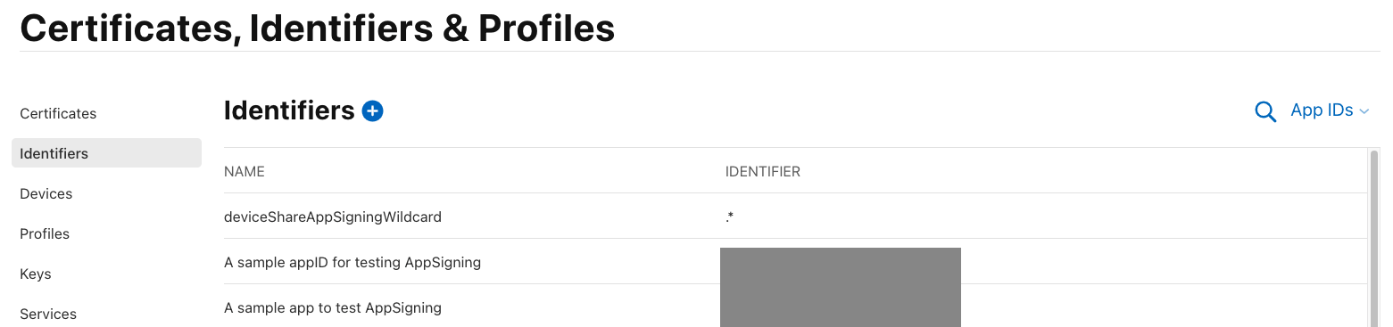 The plus icon to create a new identifier