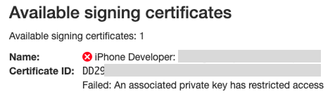 The error message when the private key has restricted access