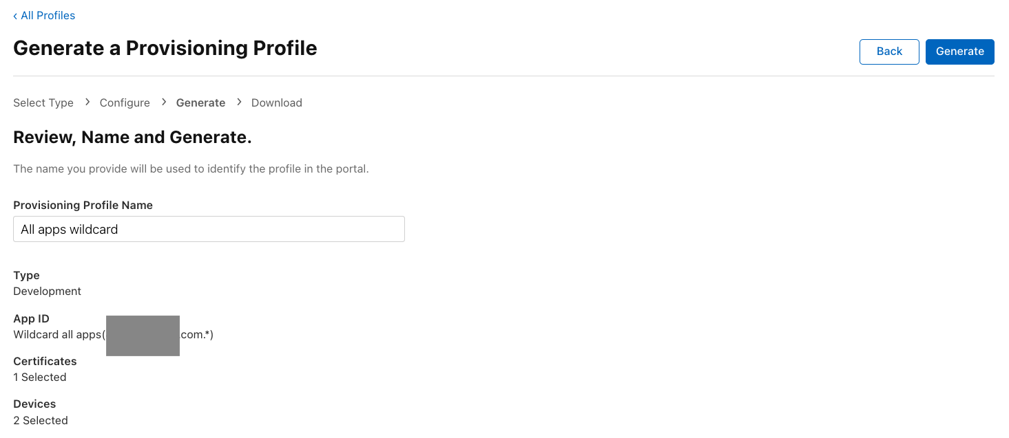 The review profile information screen with the Generate button