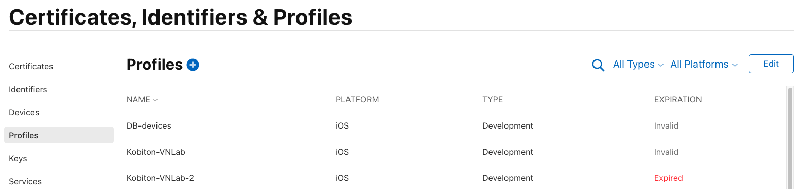 Plus icon to create a new Profile