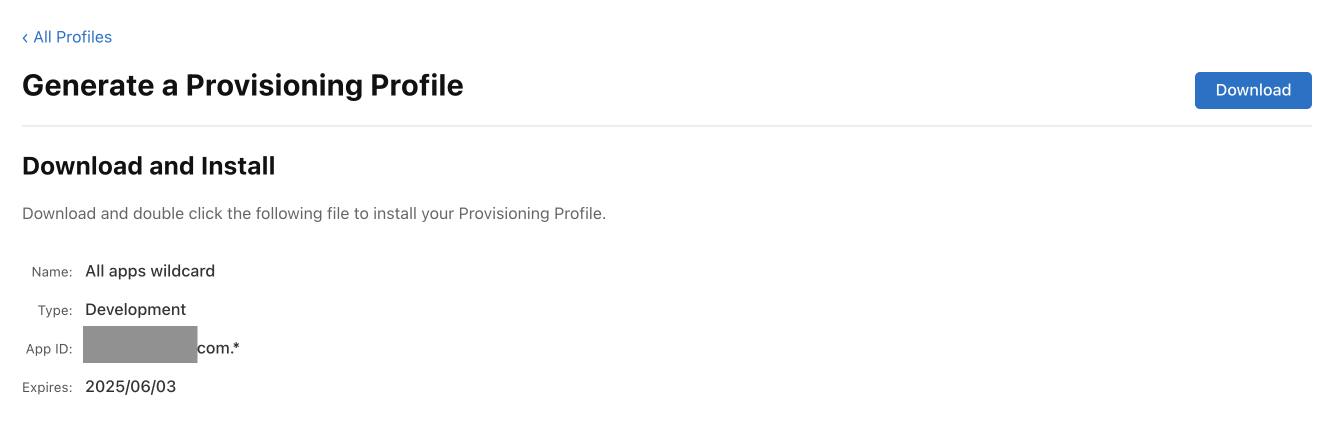 The download profile screen with the Download button