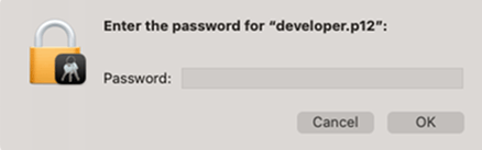 Input the password of the signing certificate to continue