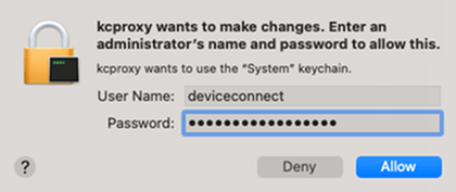 "The pop-up to input the username and password before changes can be made to the key