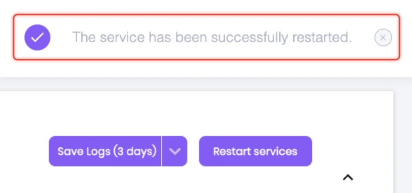 Successful restart message