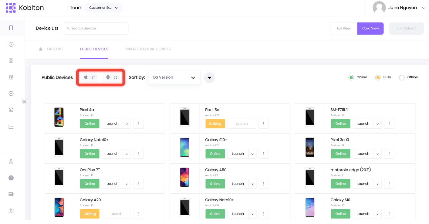 Filter iOS or Android devices