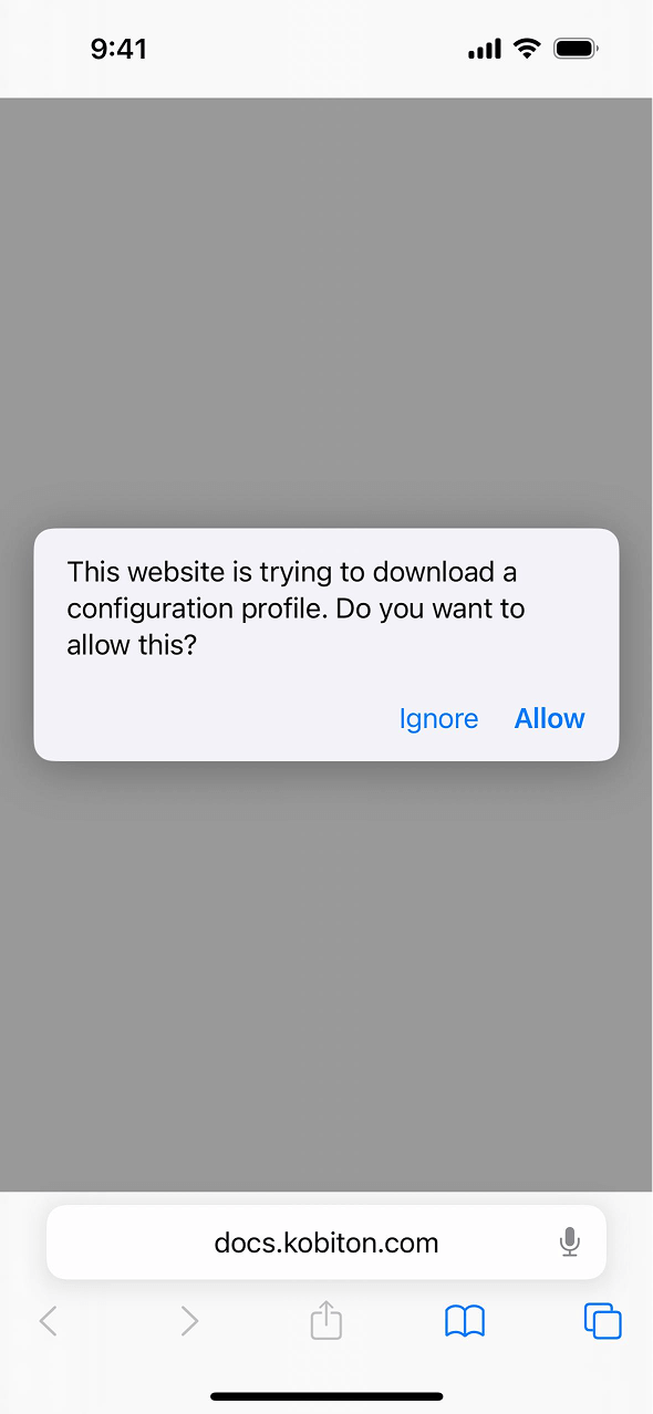 The pop-up to confirm download of configuration profile