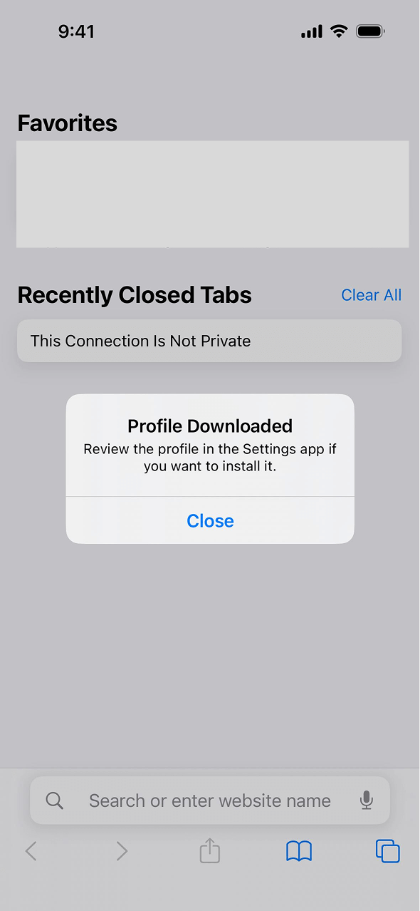 The pop-up to notify that the configuration profile has been downloaded