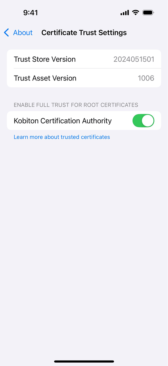 Turn on Kobiton Certification Authority then select Continue in the pop-up