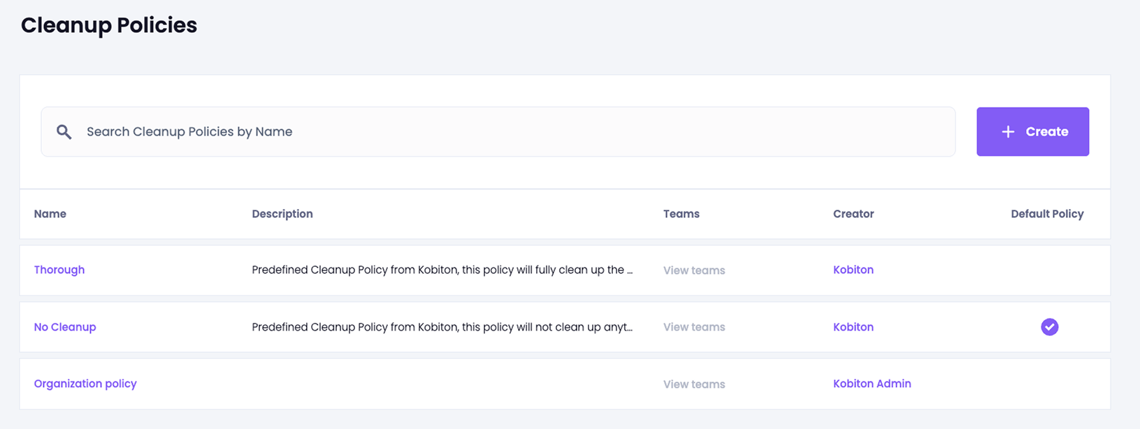 The new cleanup policy appears in the list