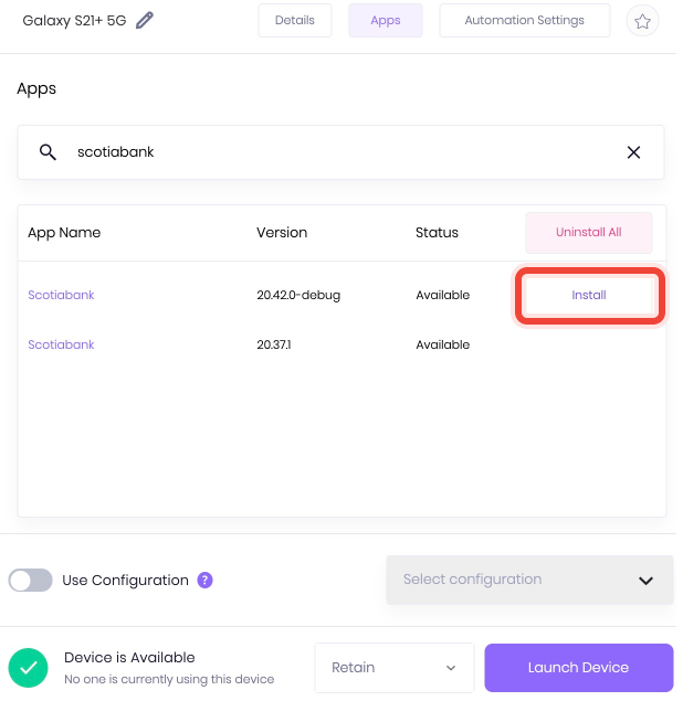Select Install to install an app