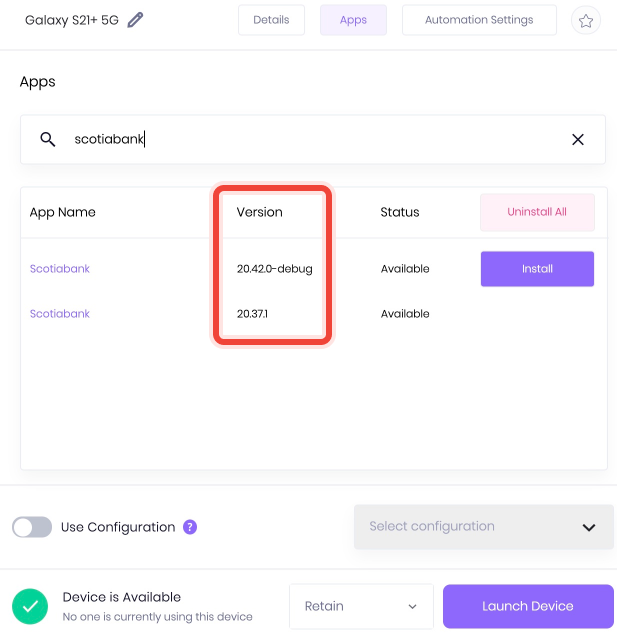 Find the version of the app you want to install