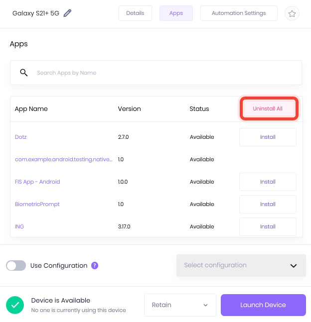 Uninstall all apps