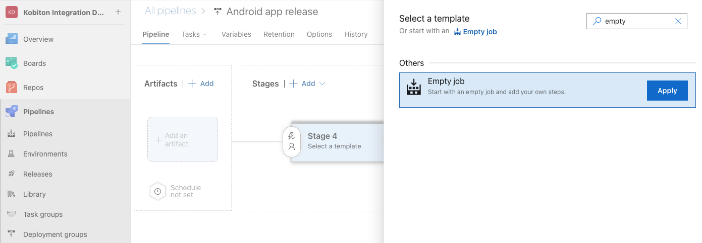 Select empty job as a template
