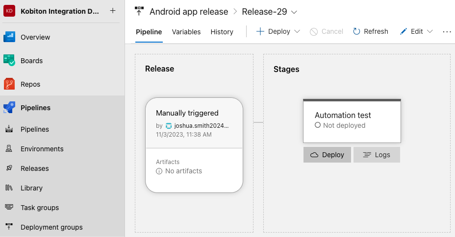 Hover the mouse on the stage and select Deploy