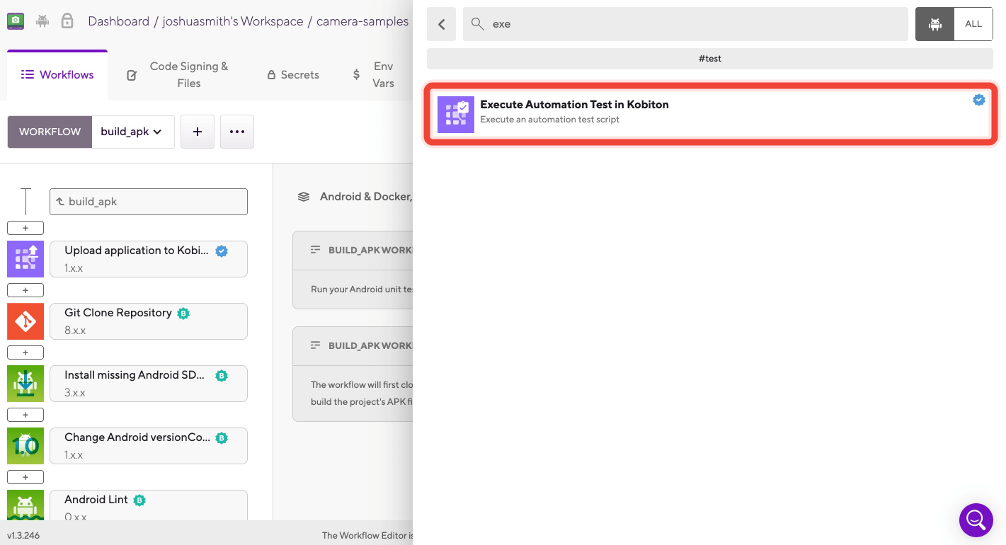 Find and add Execute Automation Test in Kobiton