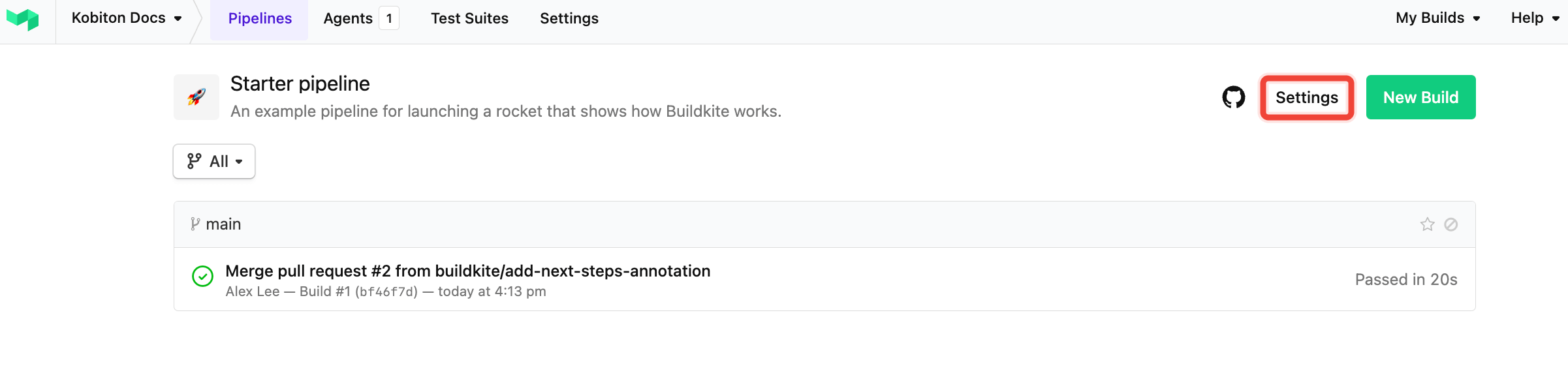 Select Settings after selecting Pipelines
