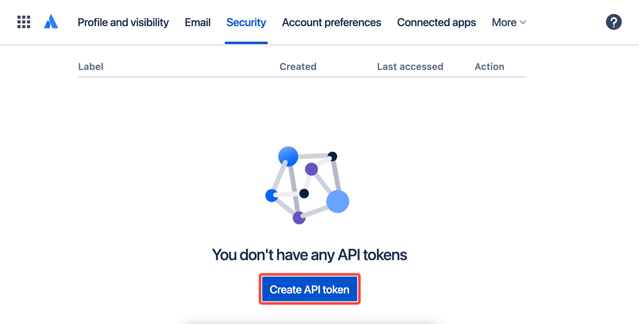 The Create API token button under Security settings