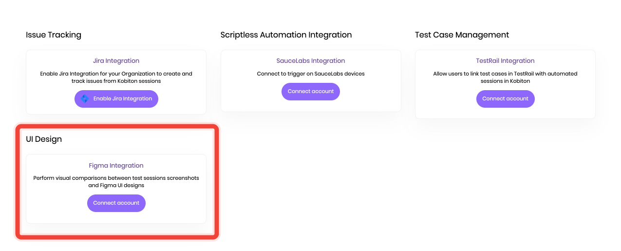 A closeup image of the integrations page with Figma highlighted