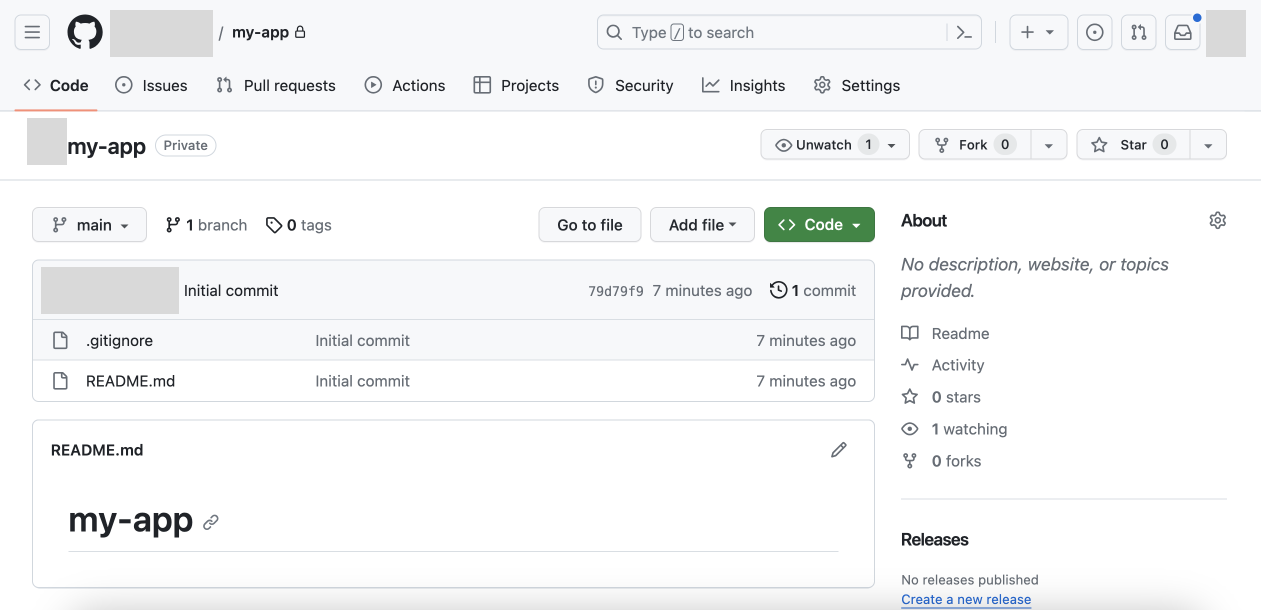 The home page of your new repository in GitHub