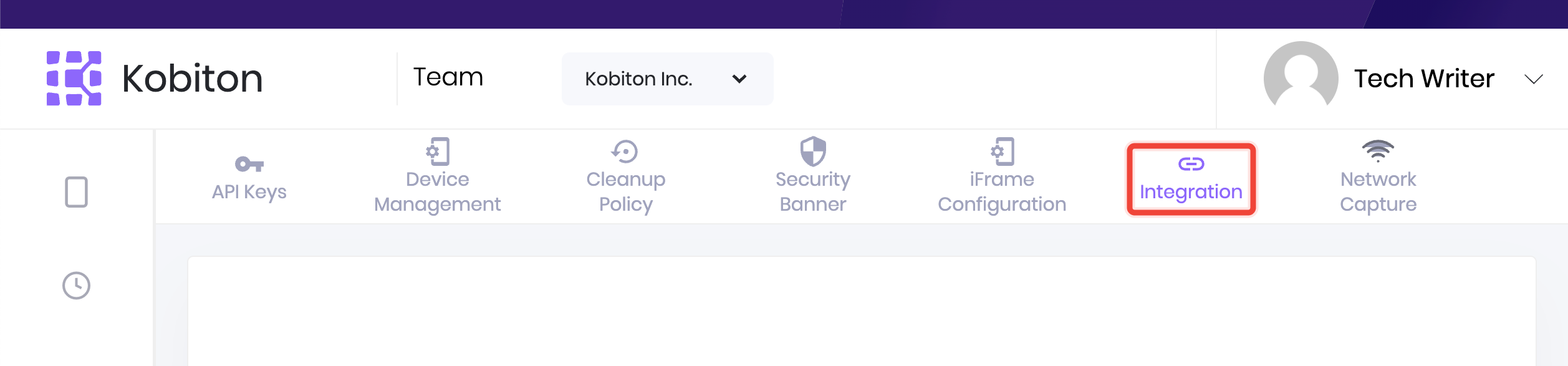 The settings page with the integration tab highlighted.