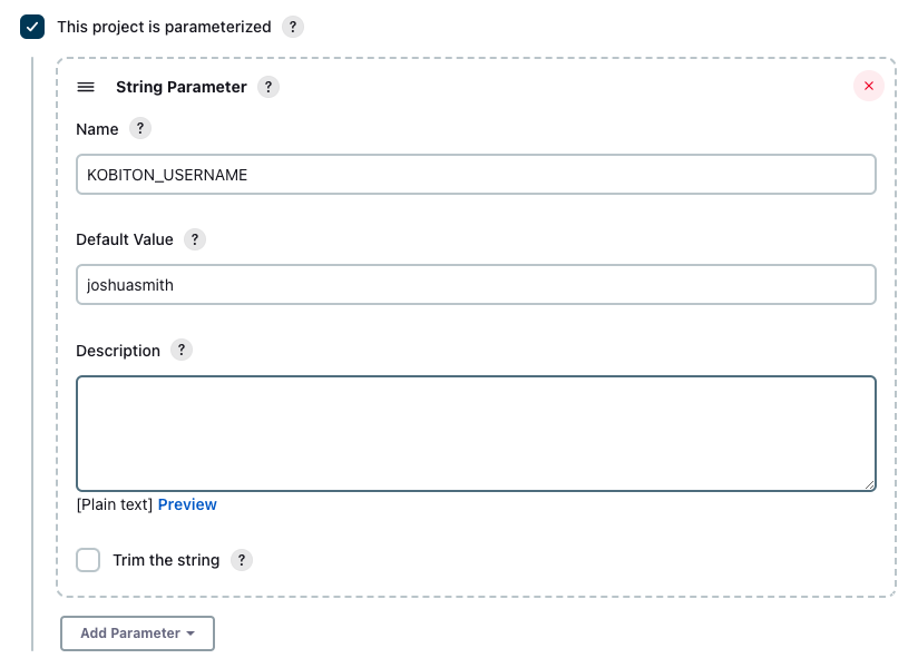 Enter the value for Name and Default Value