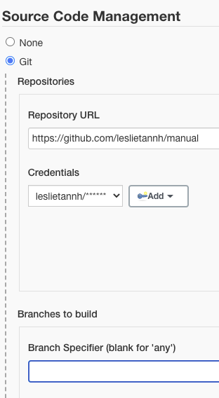 select Git in Source Code Management