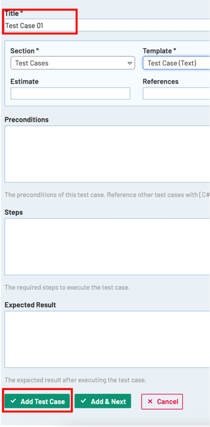 Enter a test case name, then select Add Test Case