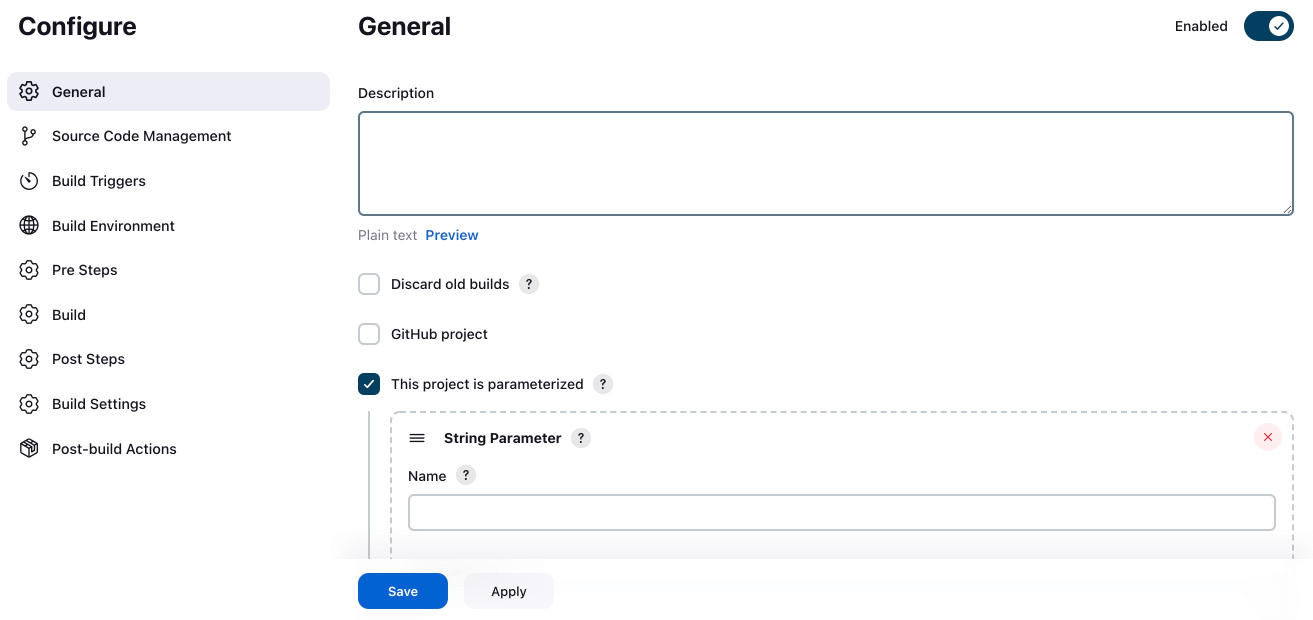 Select the General tab on the Configure window