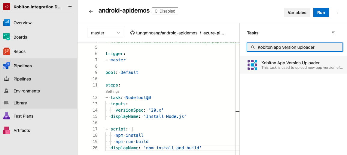 Select Kobiton App Version Uploader