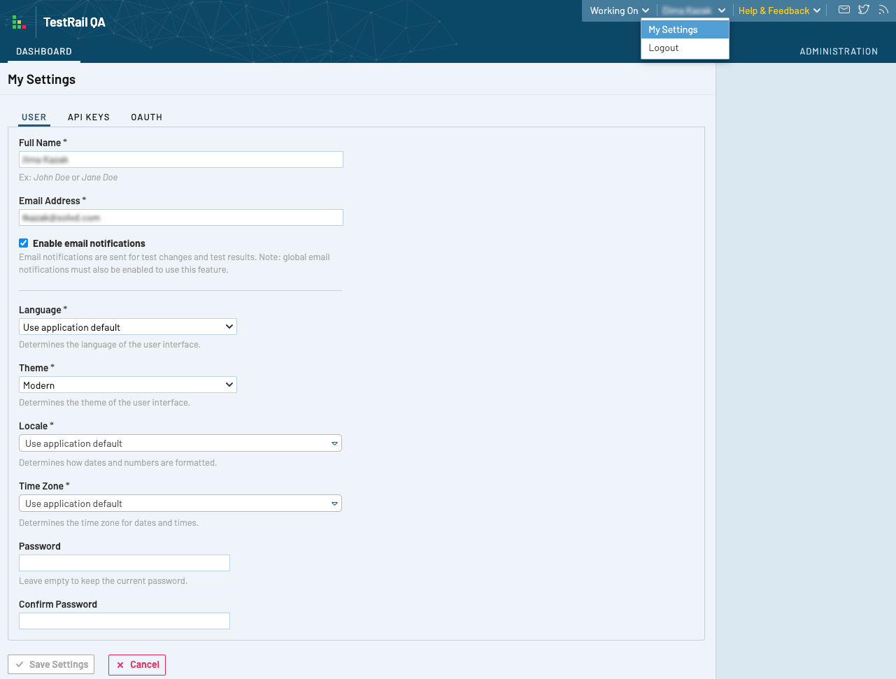 My Settings window