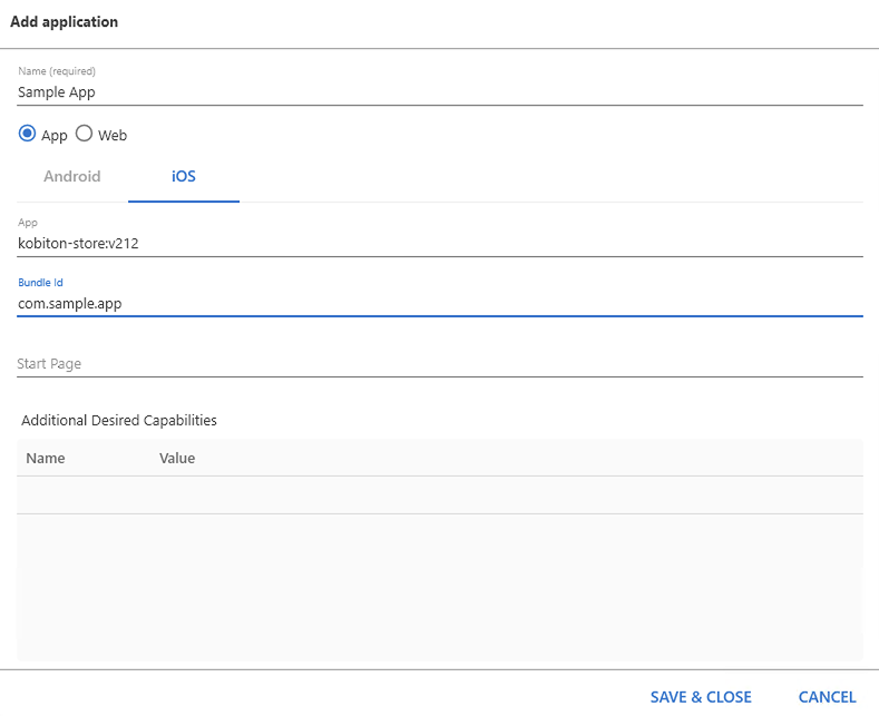 UiPath app application window open showing configurable settings for the user uploaded app.