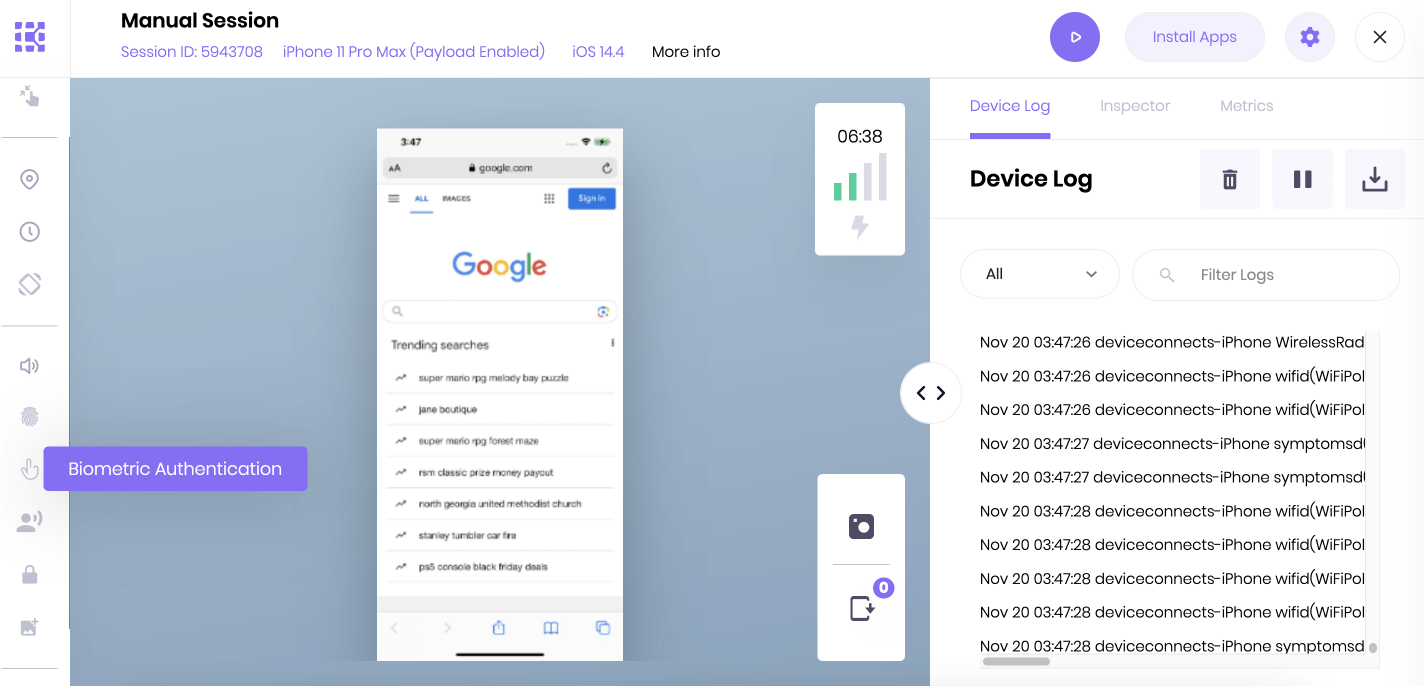 Select Biometric Authentication feature